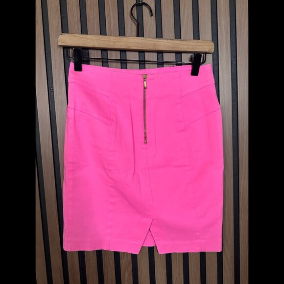 New H&M Skirt 4 / S Womens Pink Mini Back Zip Pencil Straight Career Twill - Picture 2 of 6